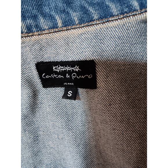 VINTAGE 90s Y2K Jean Jacket Painted Denim Butterflies Artsy Studs Faded Small - Picture 7 of 14